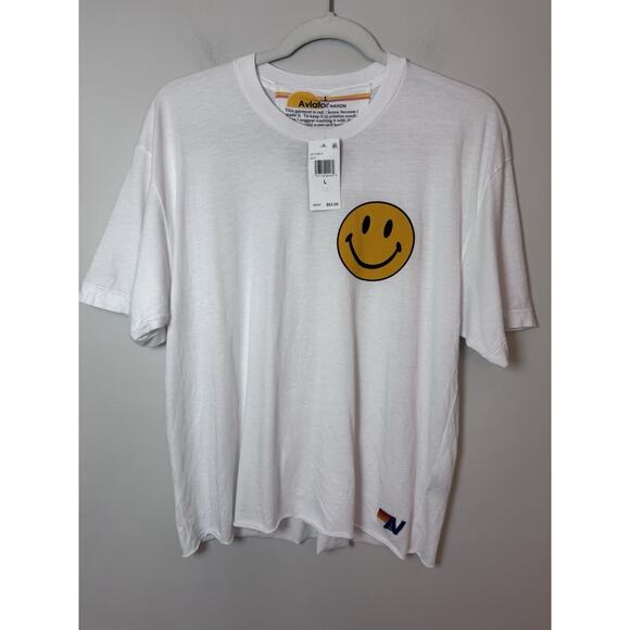 Aviator Nation SMILEY 2 BOYFRIEND TEE - WHITE Womens Sz L NWT $83 - Picture 3 of 11